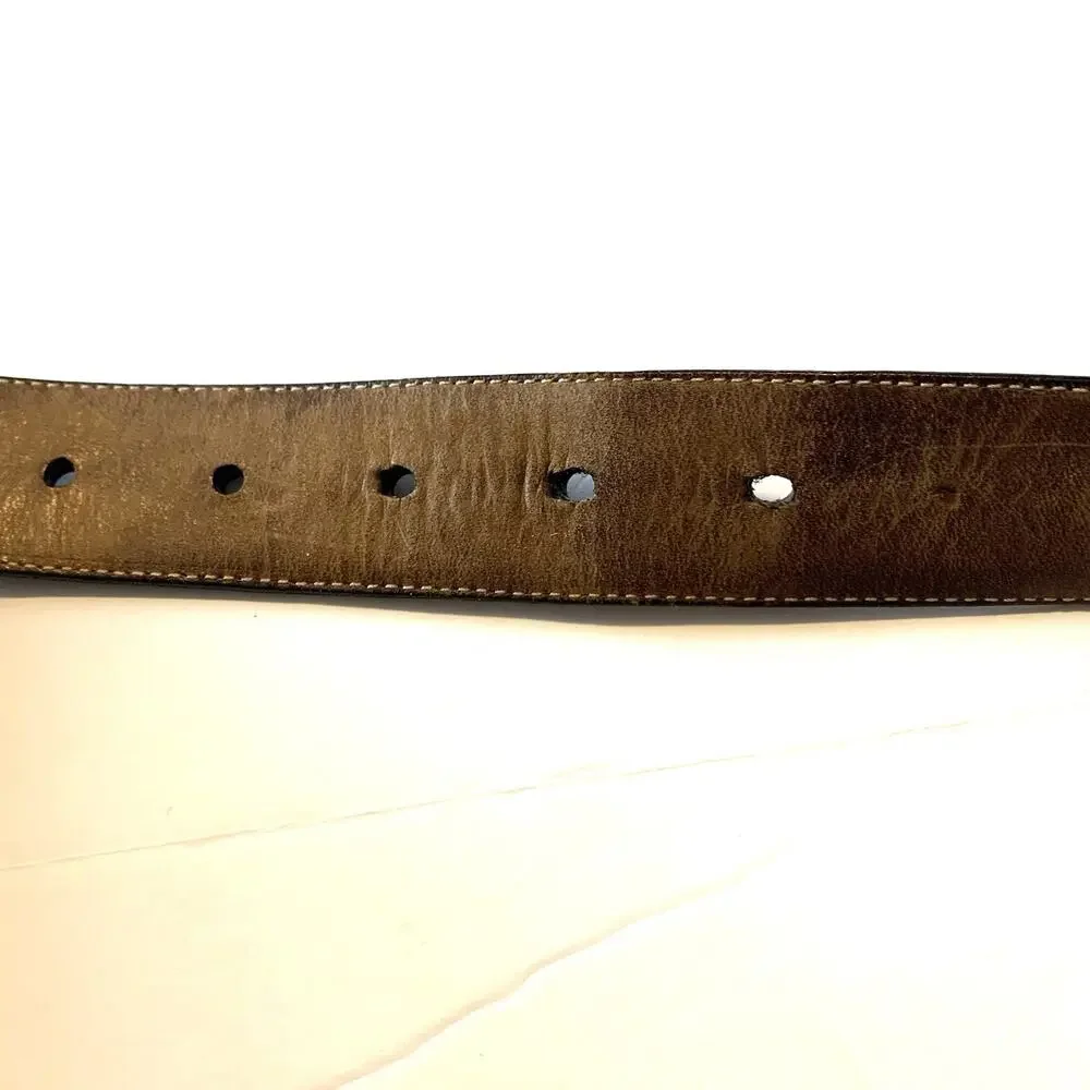 Mezlan Stitched Accent Black Leather Belt Gun Metal Buckle Mens M Made in Spain